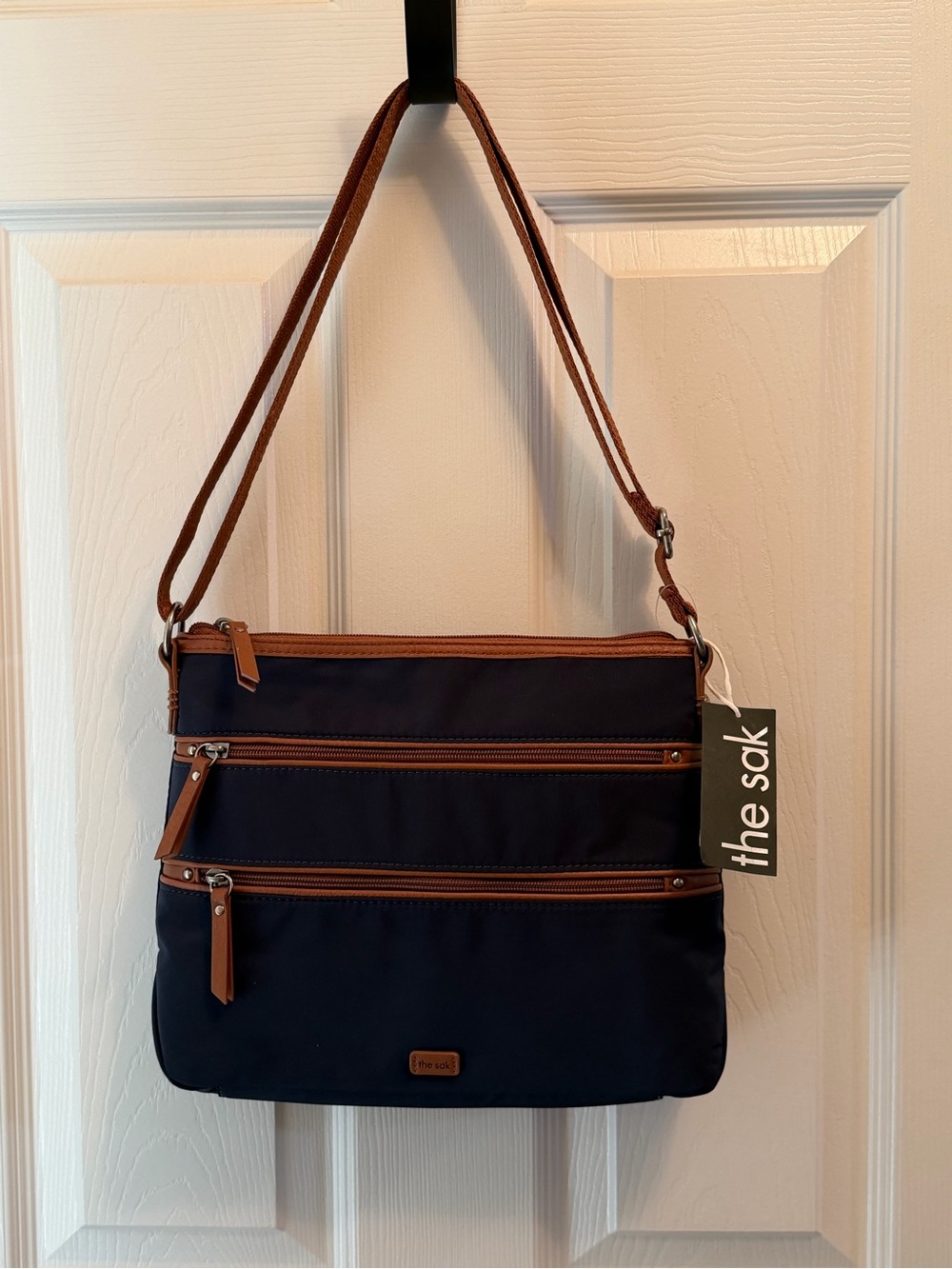 The Sak Navy and Brown Crossbody Messenger Bag